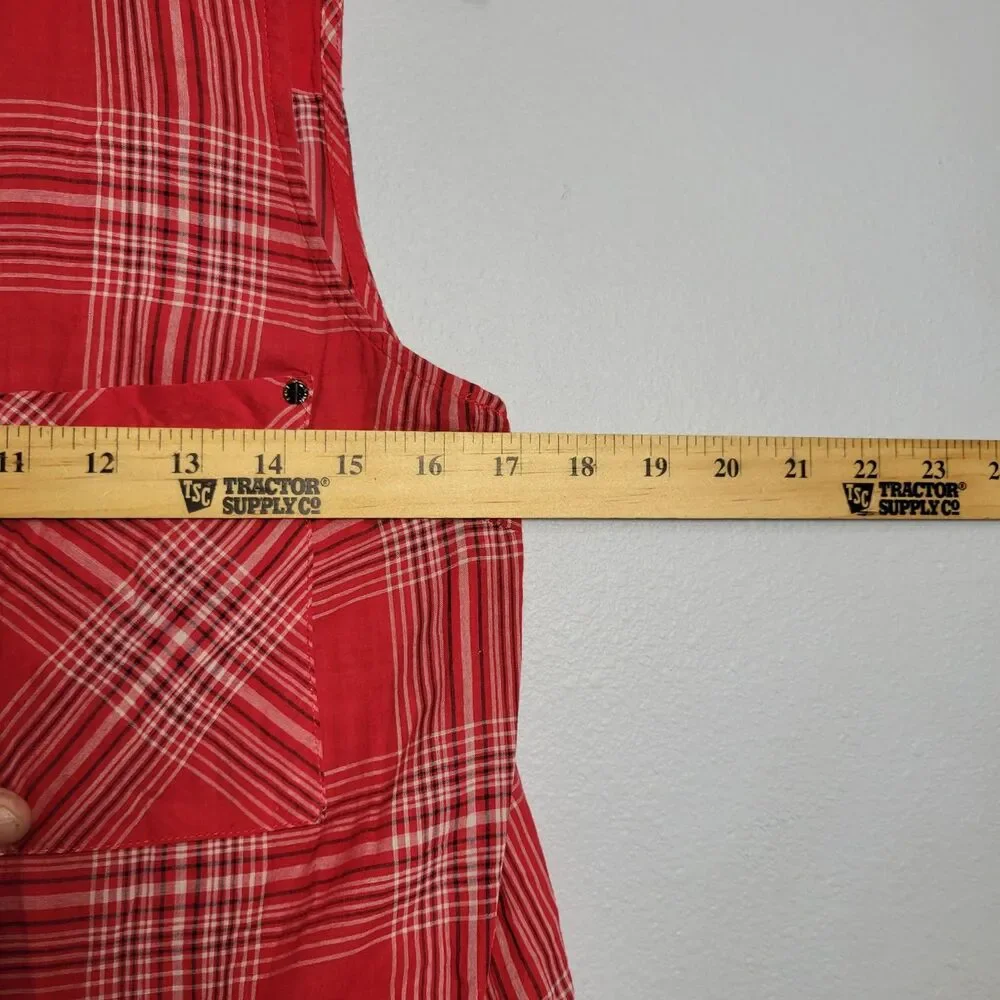 MICHAEL KORS Womens S6 Sleeveless Plaid Button Down Shirt Red Western Americana